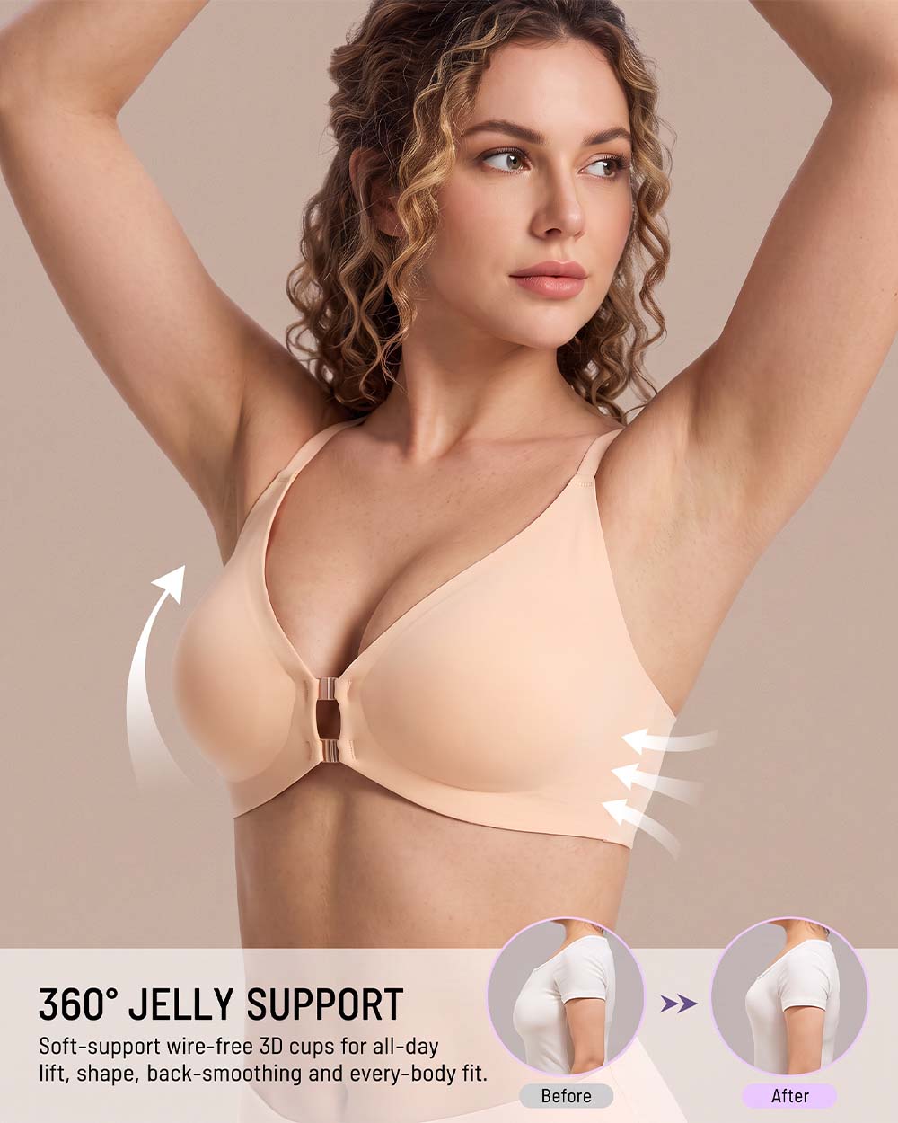 Women's Front Closure Bra, Deep V Lace Jelly Bra