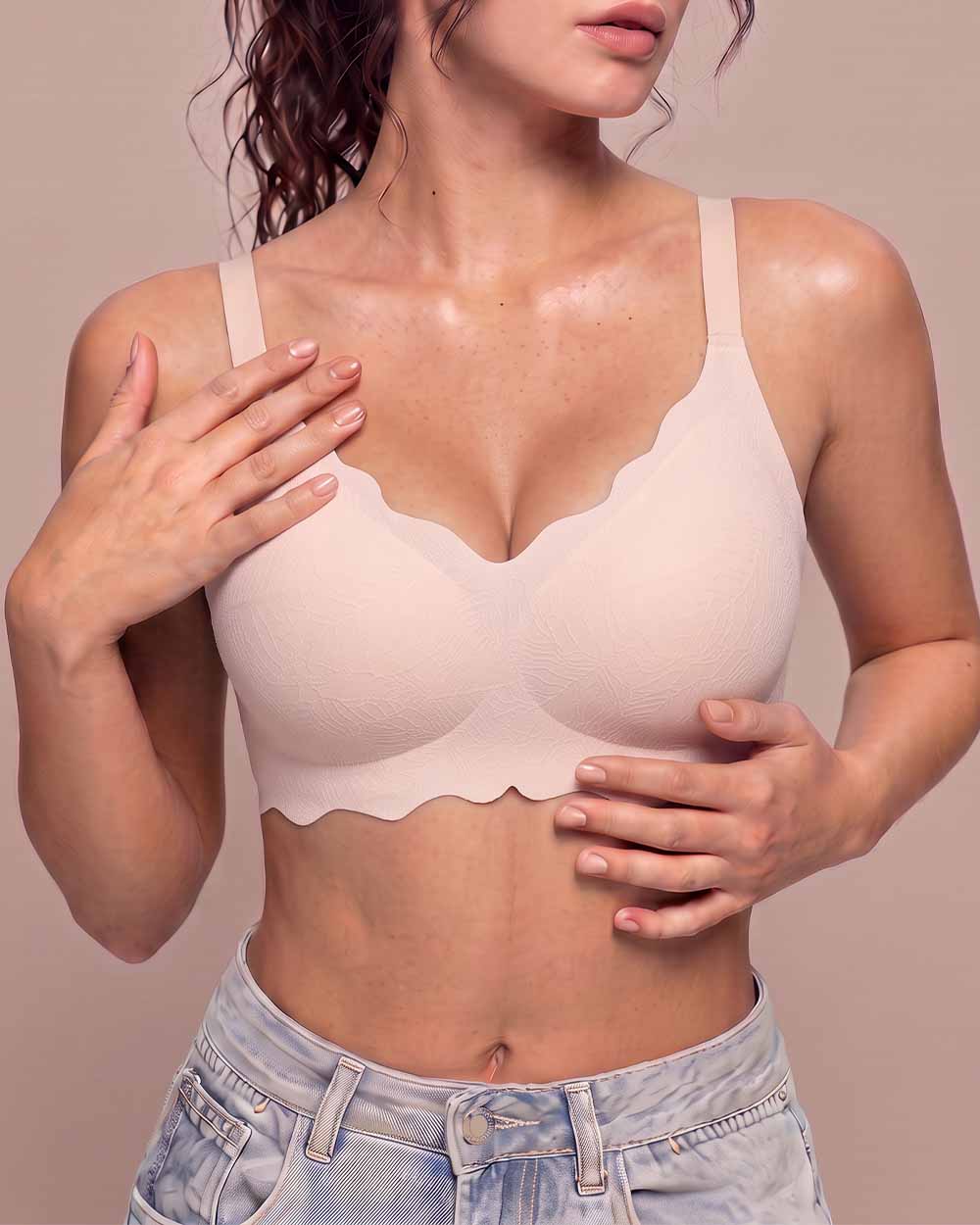 Soft Full Coverage Scalloped Wireless Jelly Bra