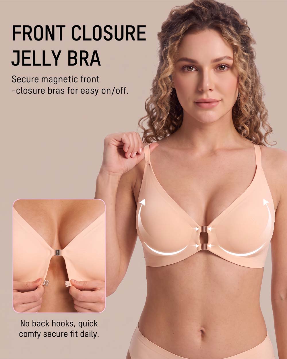 Women's Front Closure Bra, Deep V Lace Jelly Bra