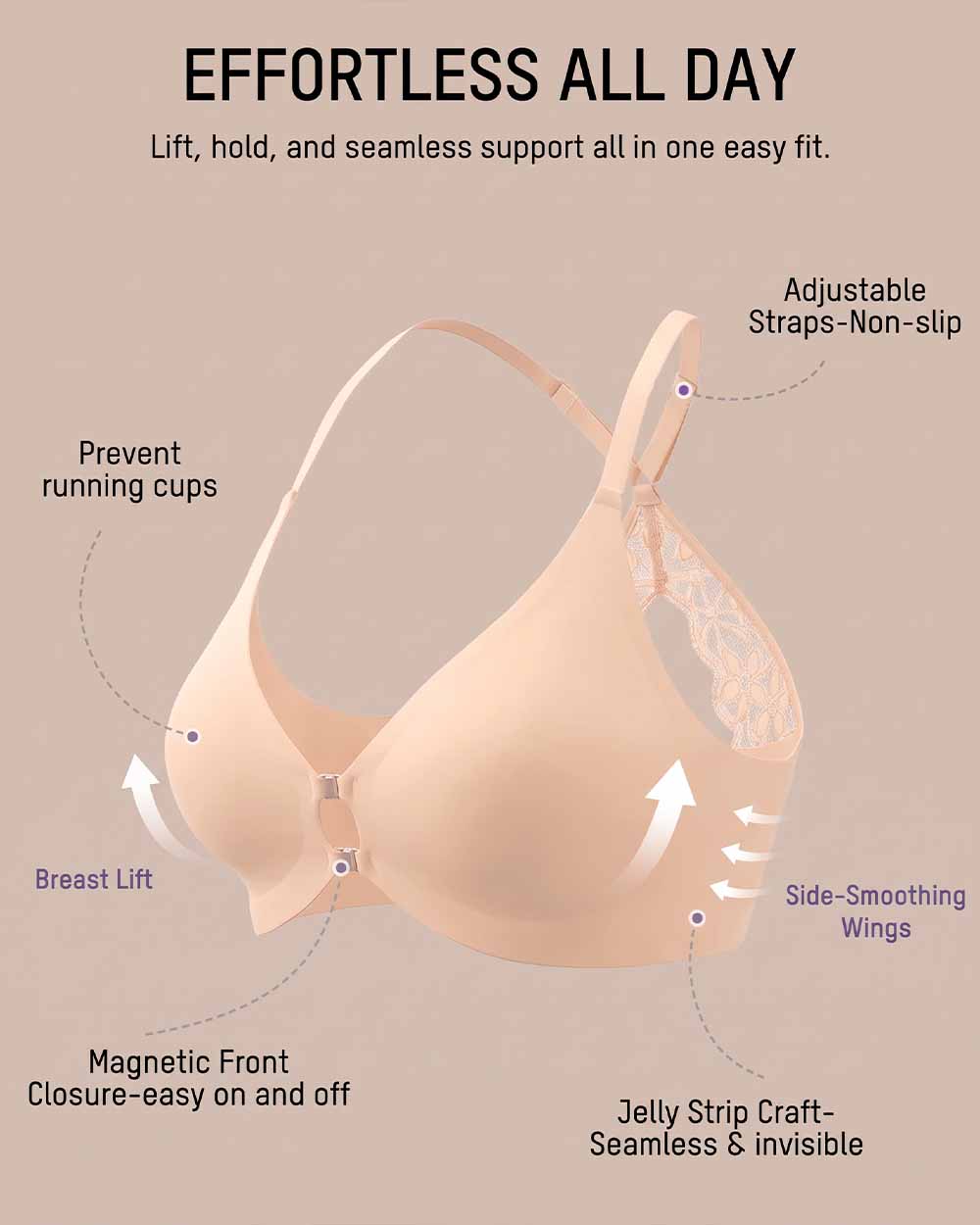Women's Front Closure Bra, Deep V Lace Jelly Bra