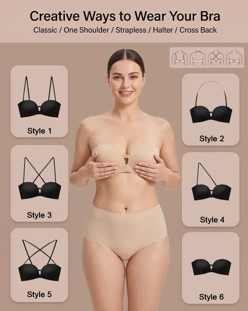 Women's Strapless Front Closure Push-Up Bra